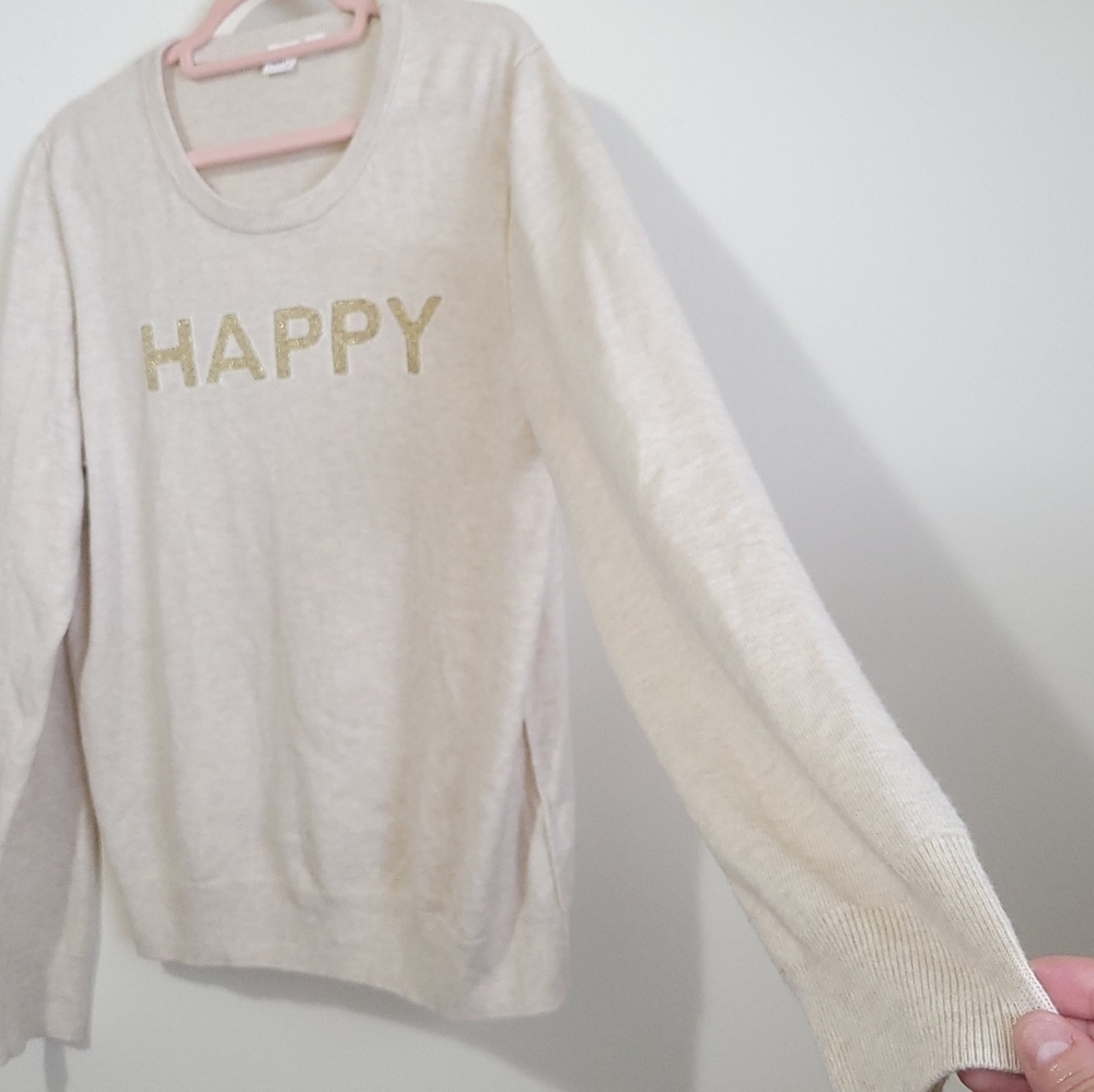 GAP Womens Merino Wool Blend Happy Sweater Cream XL Oatmeal Vanilla Granola - Picture 2 of 7